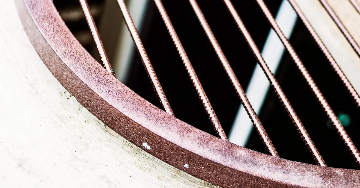 Close-up of a metal window well grate with bars covering an opening, showing slight rust and wear on the edges.