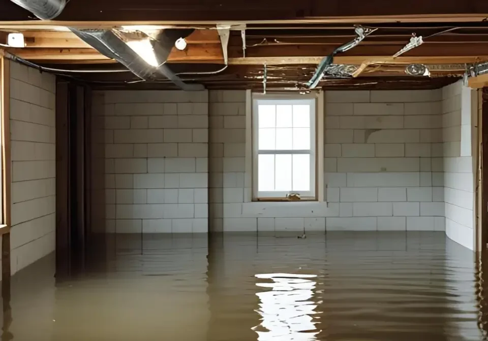Waterlogged basement under natural light