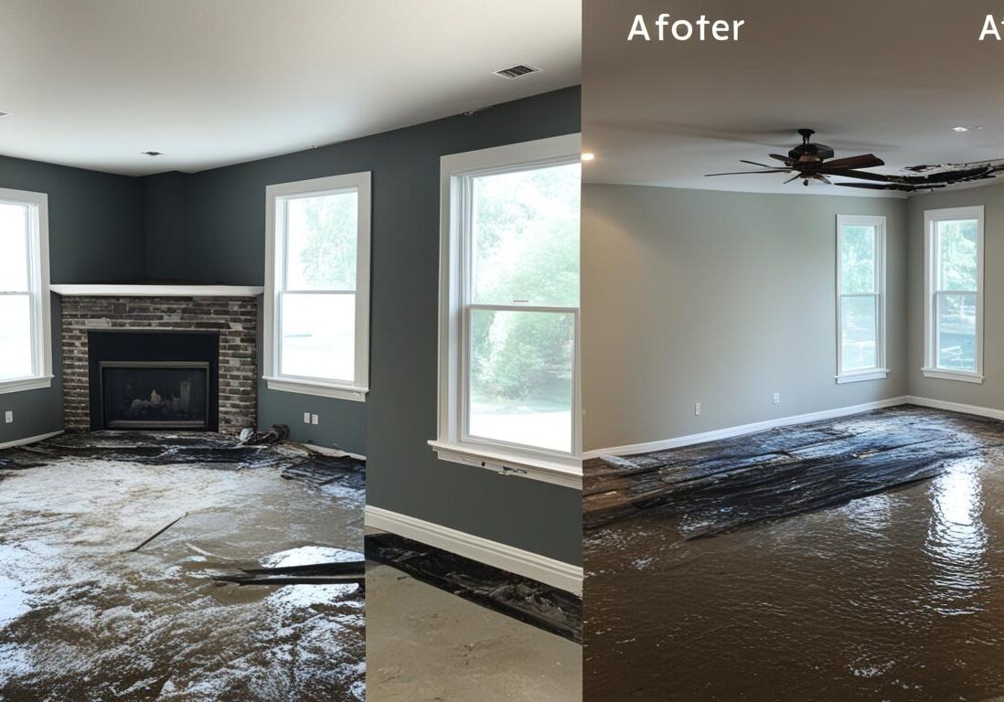 Water-damaged room before cleanup