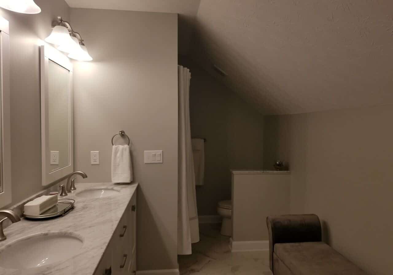 Cozy attic bathroom interior